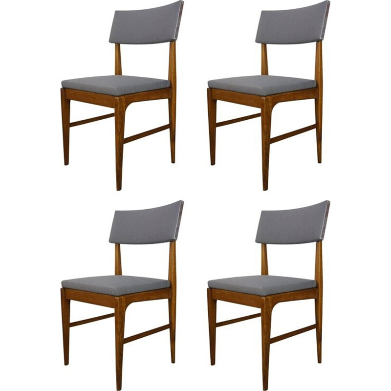 Set of 4 grey vintage chairs in teak - 1950s