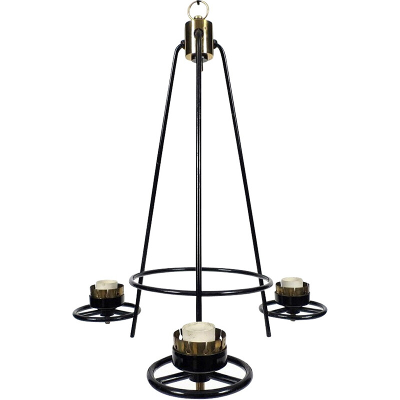 Vintage lacquered metal pendant lamp, France 1950