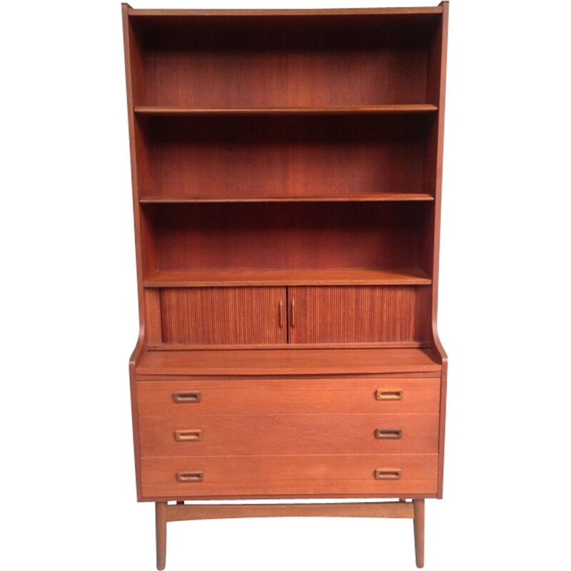 Vintage teak bookcase with 3 large drawers - 1970s