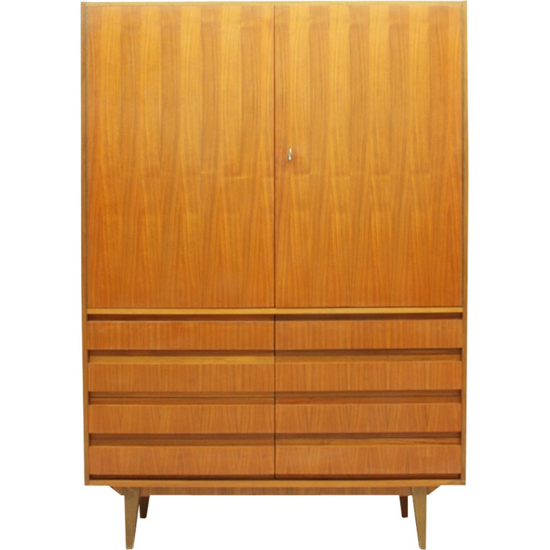 Vintage teak cupboard with 2 doors and 8 drawers - 1960s