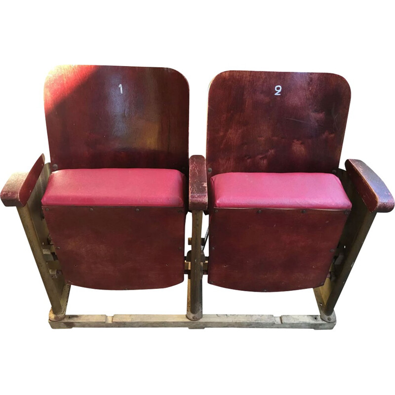 Vintage wood and metal cinema armchairs - 1950s