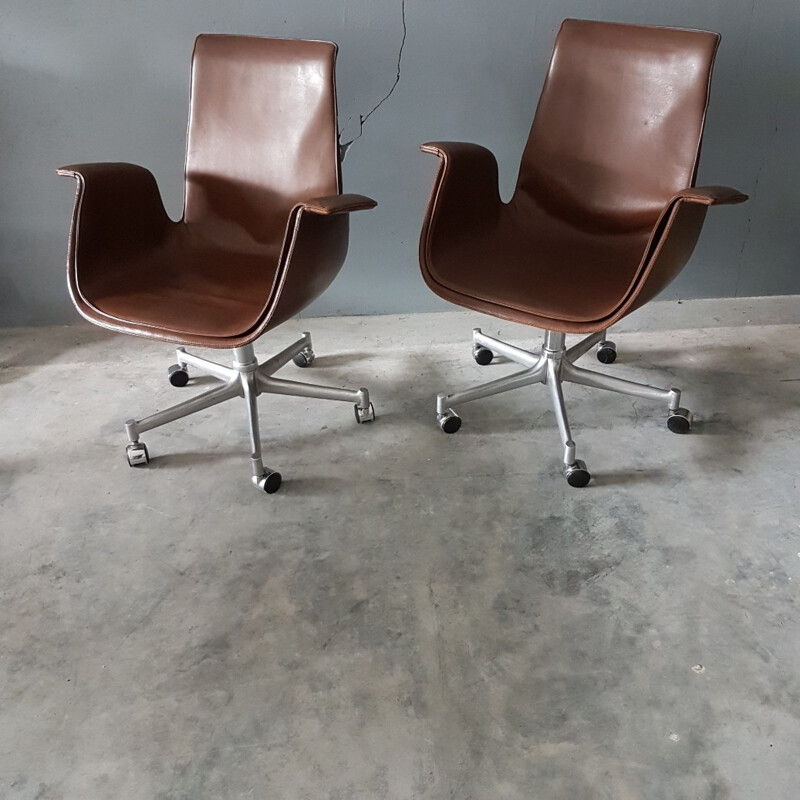 Suite de 2 fauteuils Bird en cuir par Preben Fabricius & Jörgen Kastholm - 1960