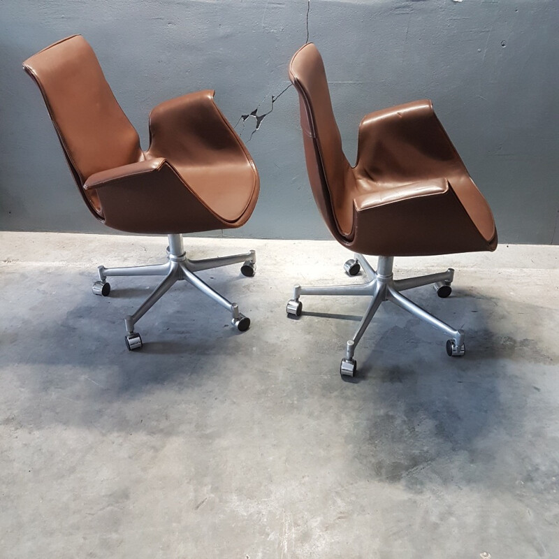 Suite de 2 fauteuils Bird en cuir par Preben Fabricius & Jörgen Kastholm - 1960