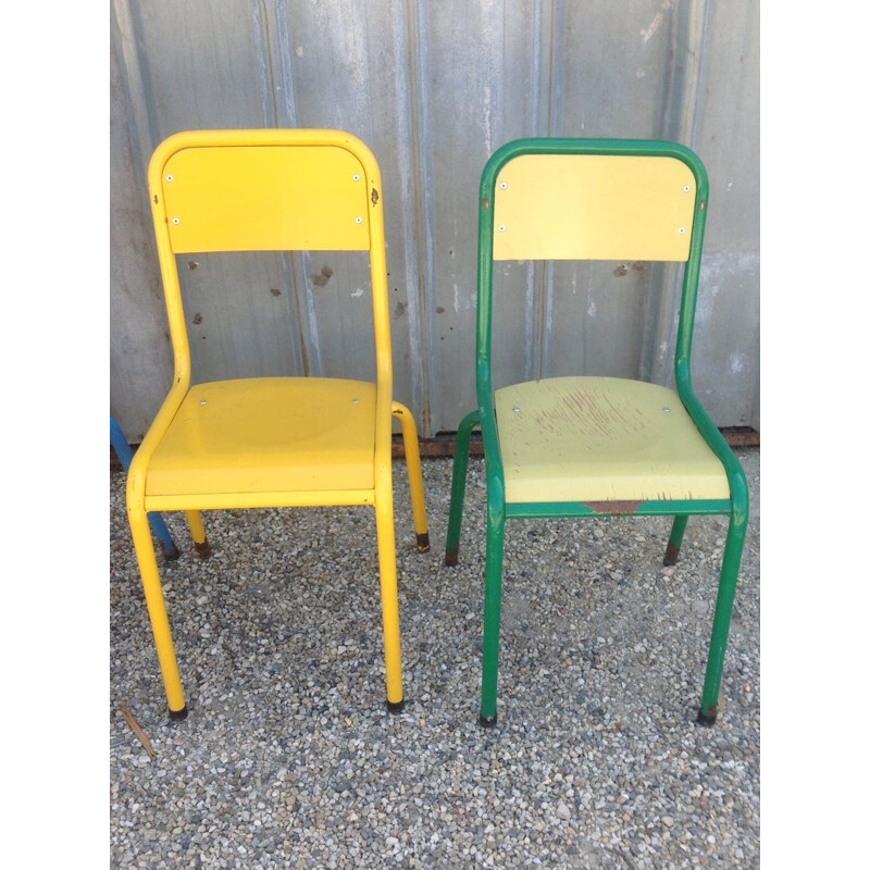 Set of 4 vintage french chairs in metal and wood - 1970s