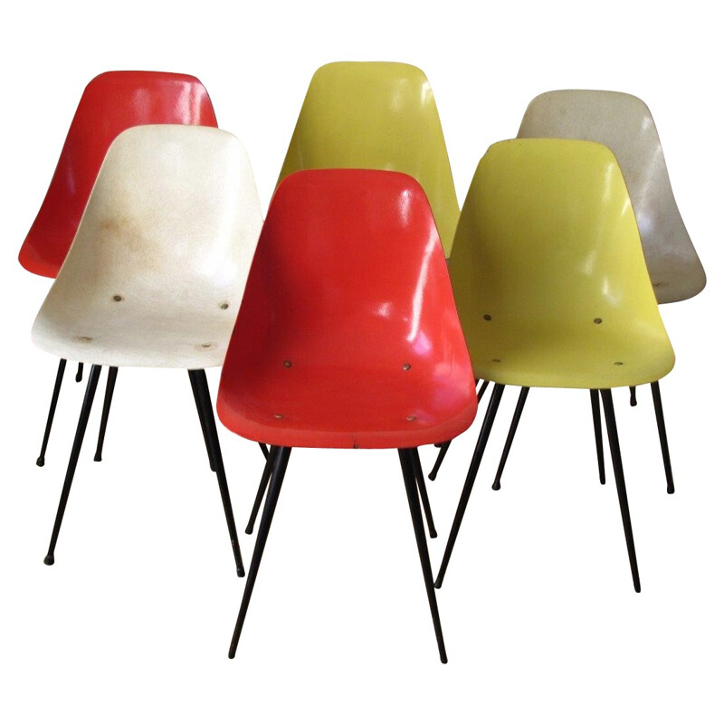 Vintage set of 6 chairs in fibreglass - 1960s