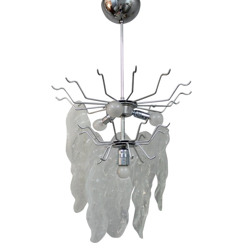 Vintage murano glass and chrome chandelier, Italy - 1960s