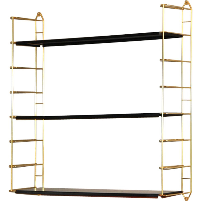 Vintage wall shelf with gold metal frame by Adriaan Dekker for Tomado Holland - 1950s