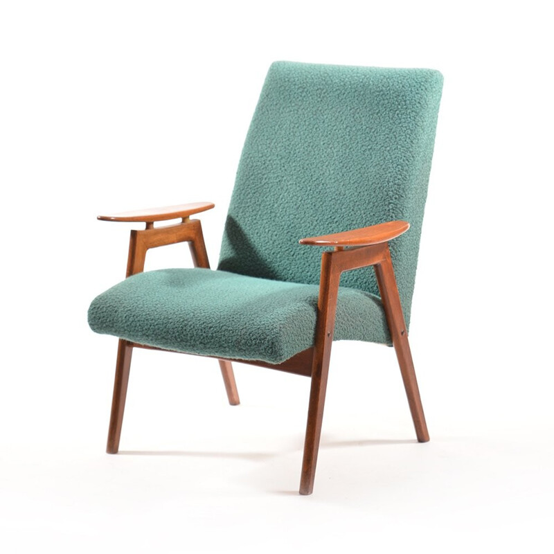 Vintage green Armchair by Ton - 1960s