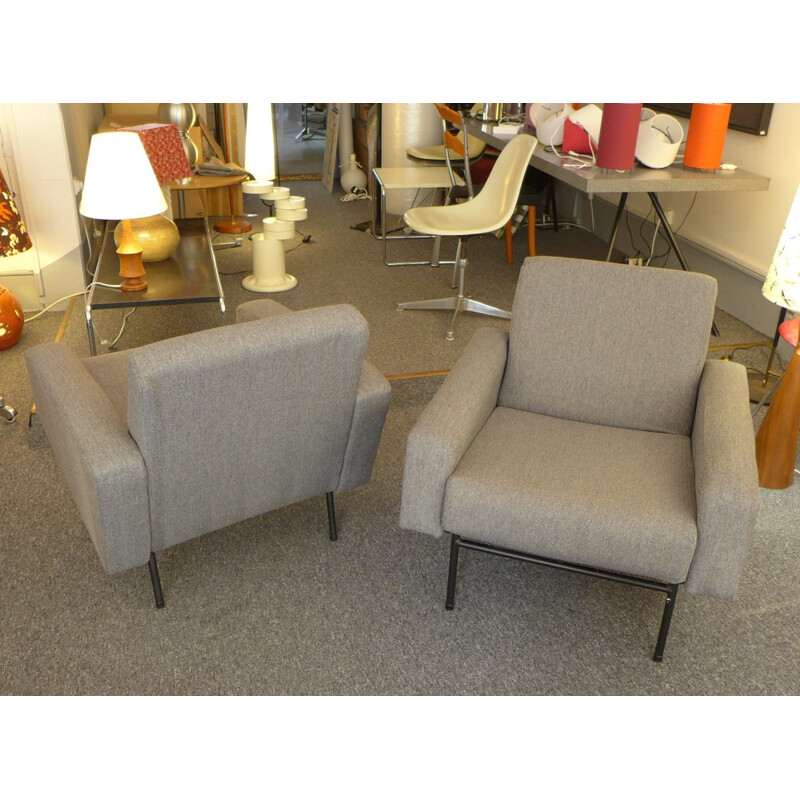 Set of 2 grey vintage armchairs by Pierre Guariche - 1960s