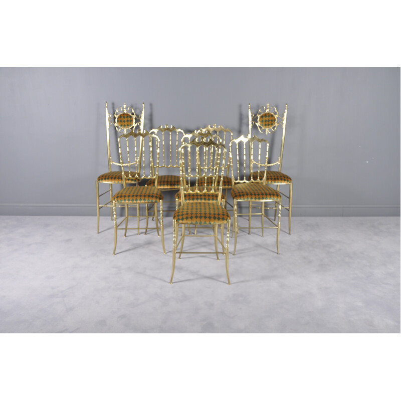 Set of 8 Chiavari Chairs in Brass - 1950s