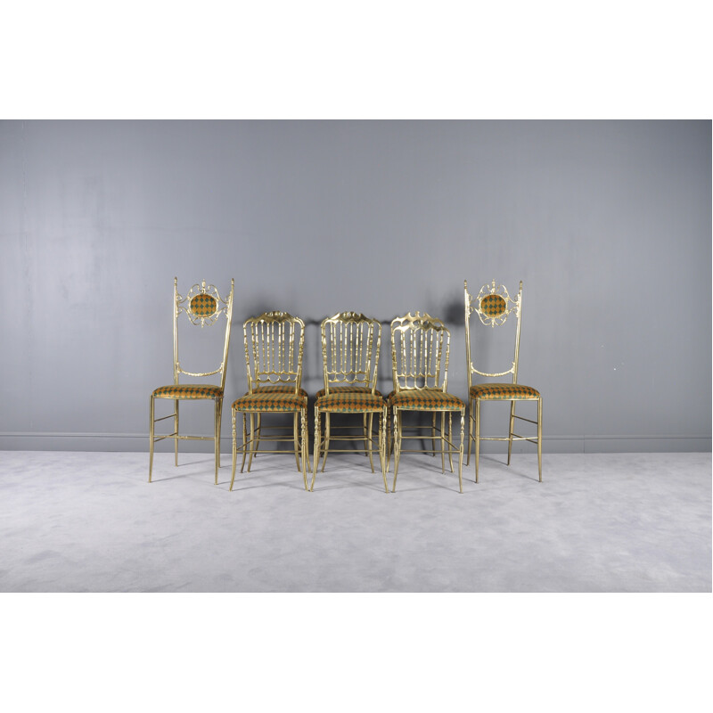 Suite de 8 chaises Chiavari en laiton - 1950