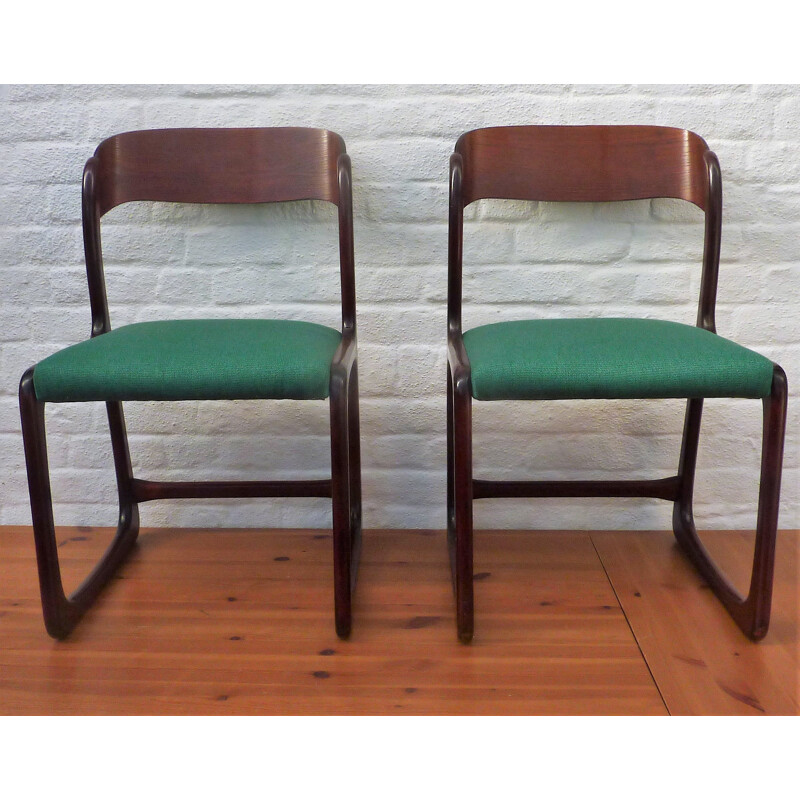 Set of 2 green sled chairs by Baumann - 1950s