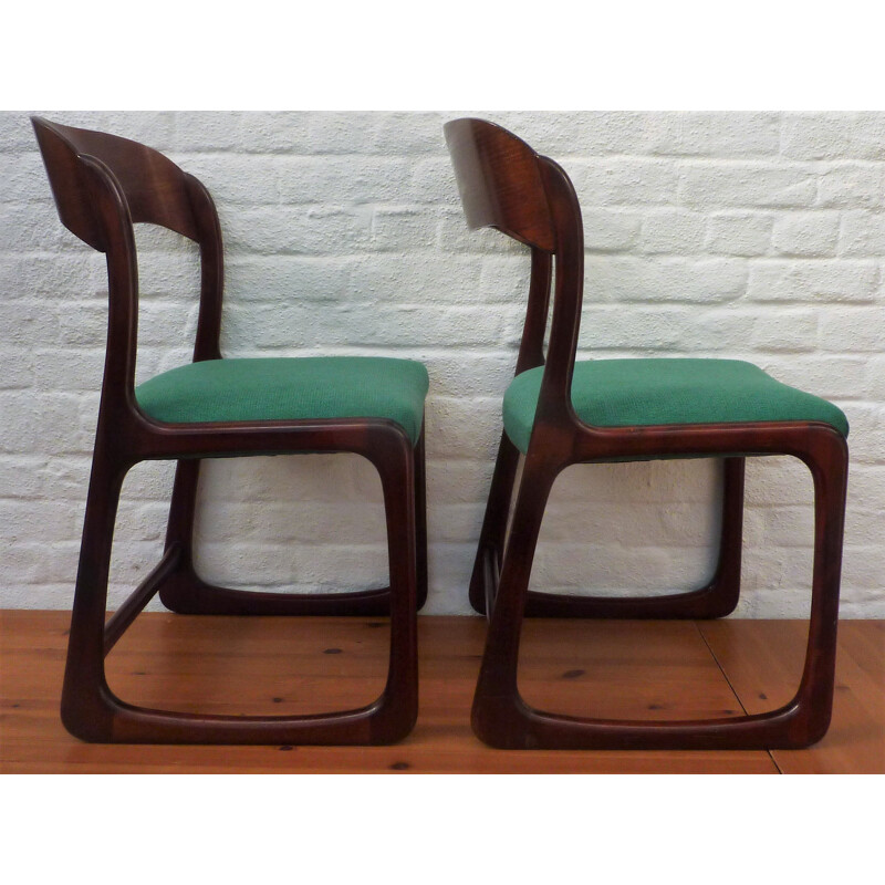 Set of 2 green sled chairs by Baumann - 1950s