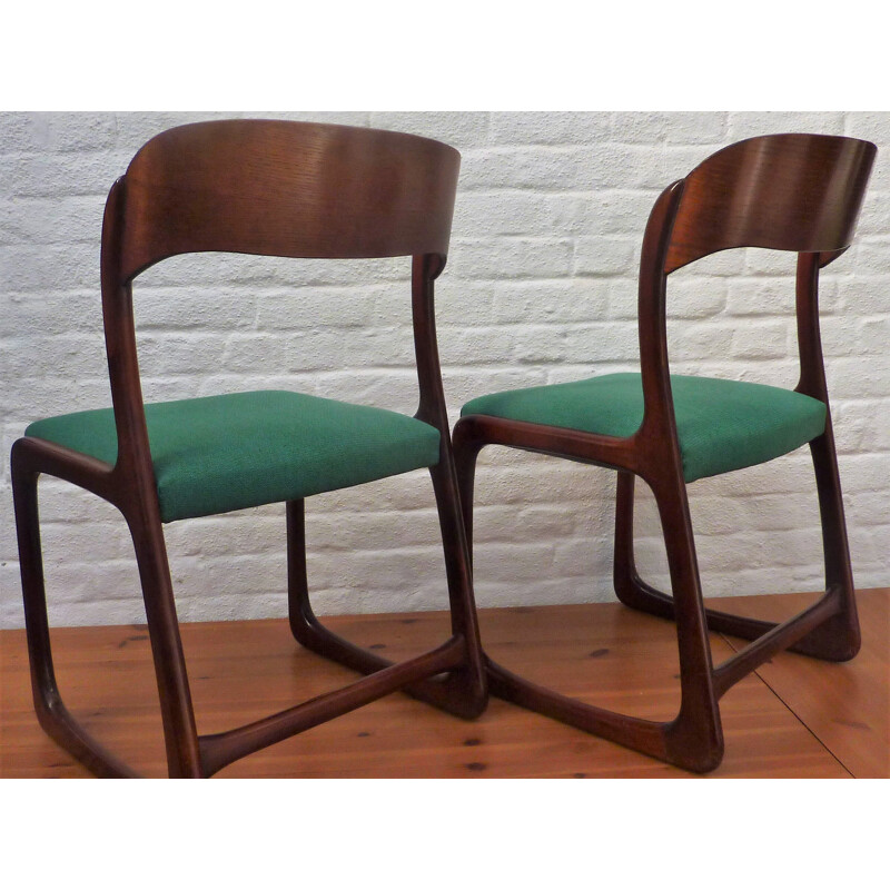 Set of 2 green sled chairs by Baumann - 1950s