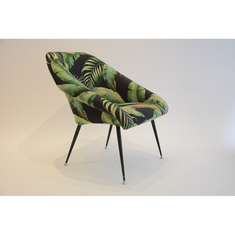 Vintage "shell" armchair  with tropical patterns - 1970s