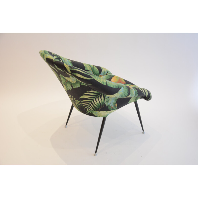 Vintage "shell" armchair  with tropical patterns - 1970s