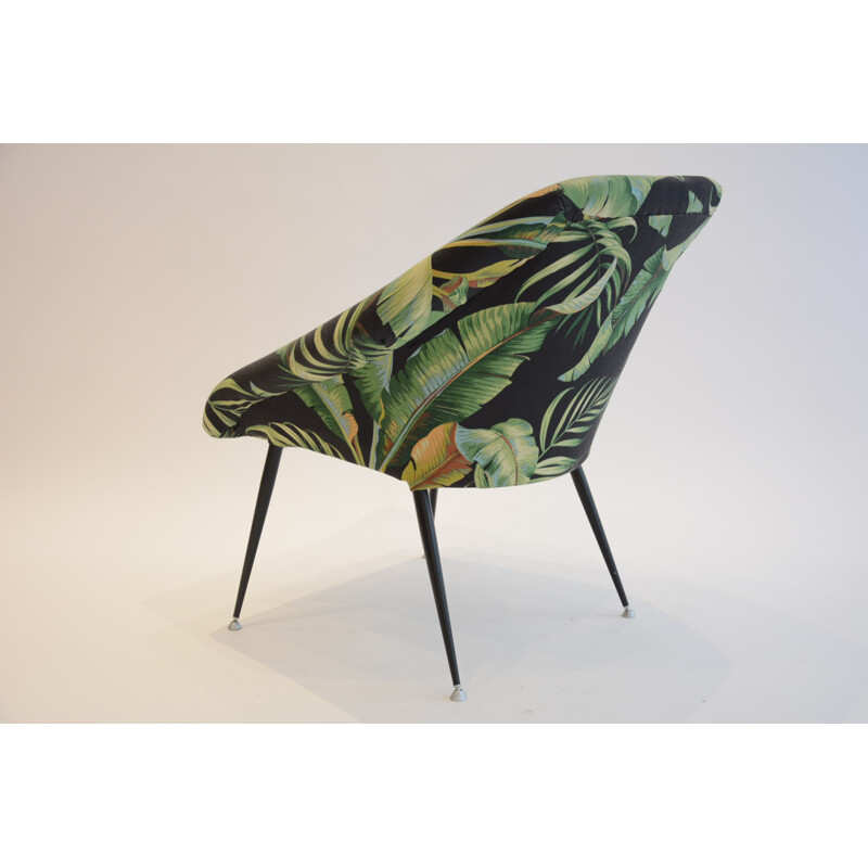 Vintage "shell" armchair  with tropical patterns - 1970s