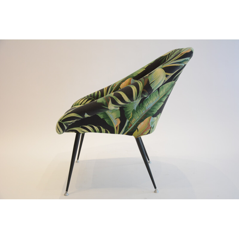 Vintage "shell" armchair  with tropical patterns - 1970s