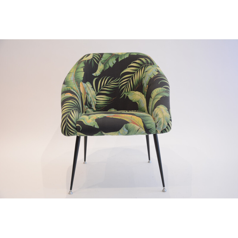 Vintage "shell" armchair  with tropical patterns - 1970s