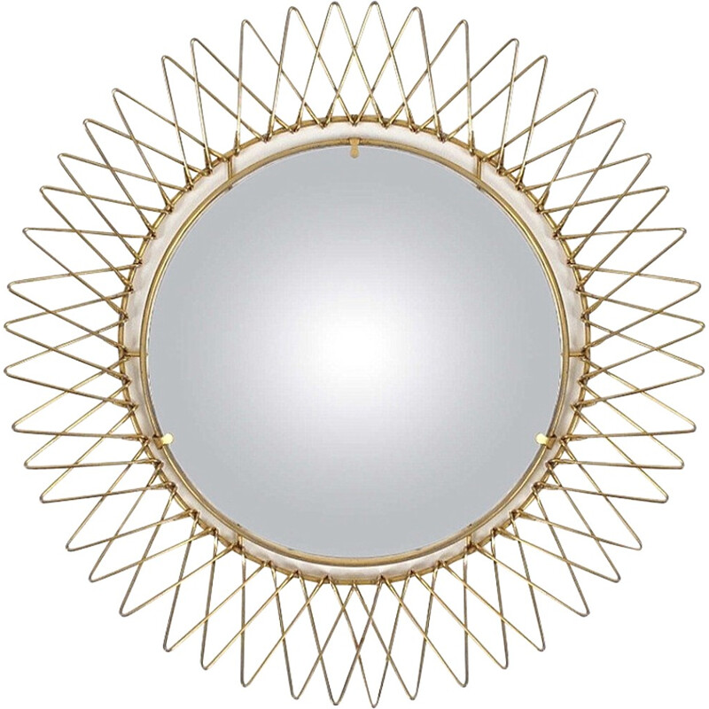 Vintage articulated brass convex mirror - 1950s