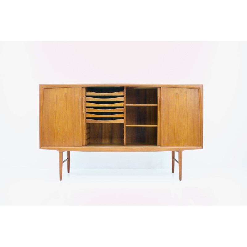 Vintage teak highboard with 4 sliding doors by Gunni Oman for Axel Christensen - 1960s