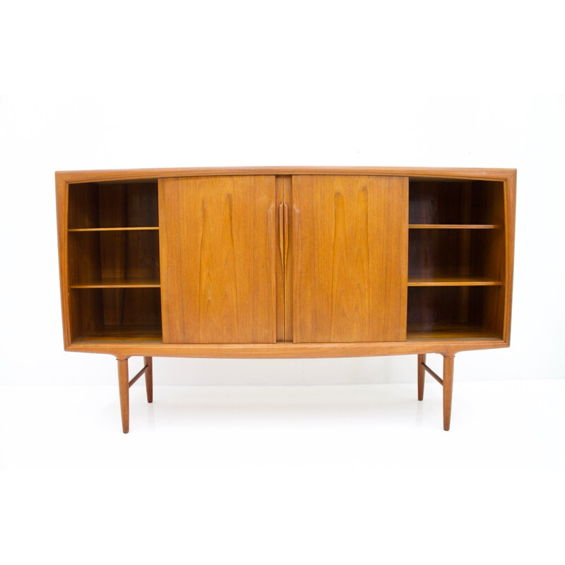 Vintage teak highboard with 4 sliding doors by Gunni Oman for Axel Christensen - 1960s