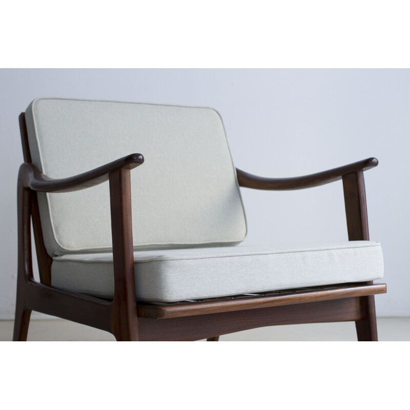 Paire de fauteuils vintage scandinaves en tissu gris clair - 1960