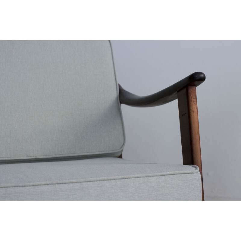 Vintage pair of Scandinavian teak armchairs in gray fabric - 1960s