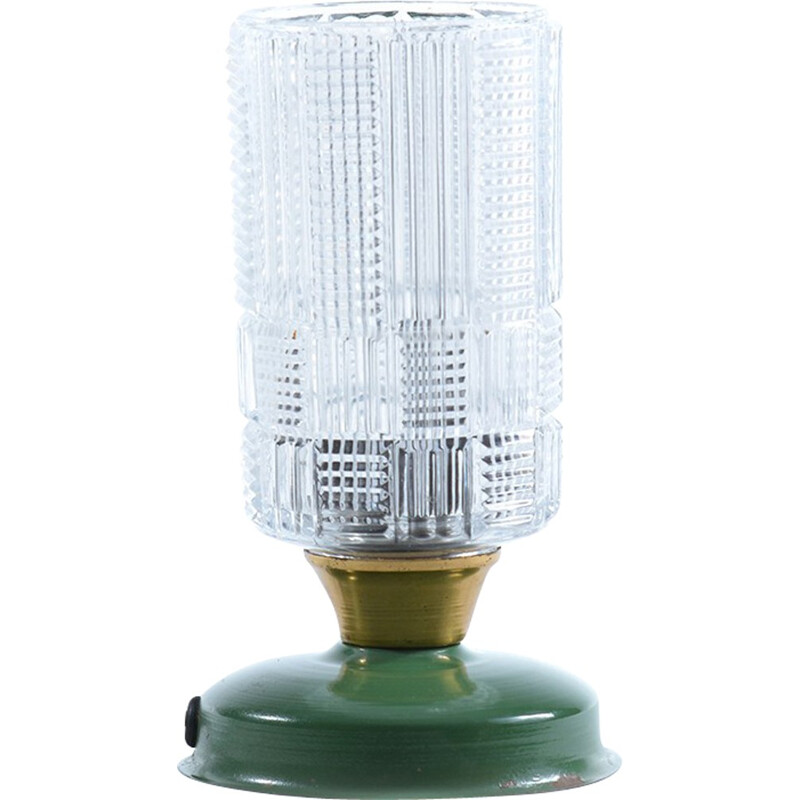 Table Lamp with Pressed Crystal Glass Shield and Metal - 1970s