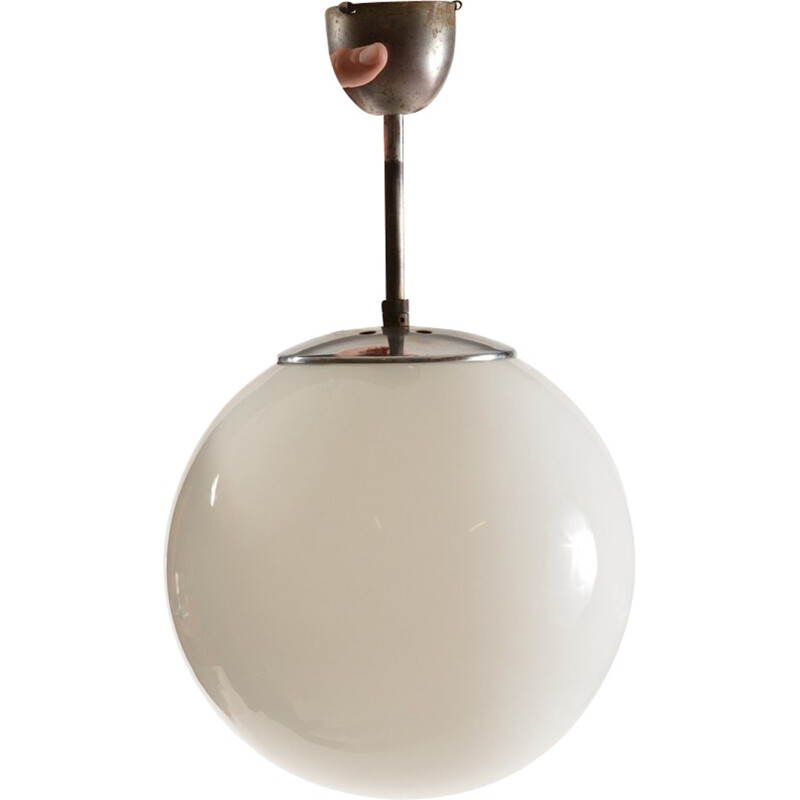 White "Ball" Ceiling Light in Chrome - 1930s