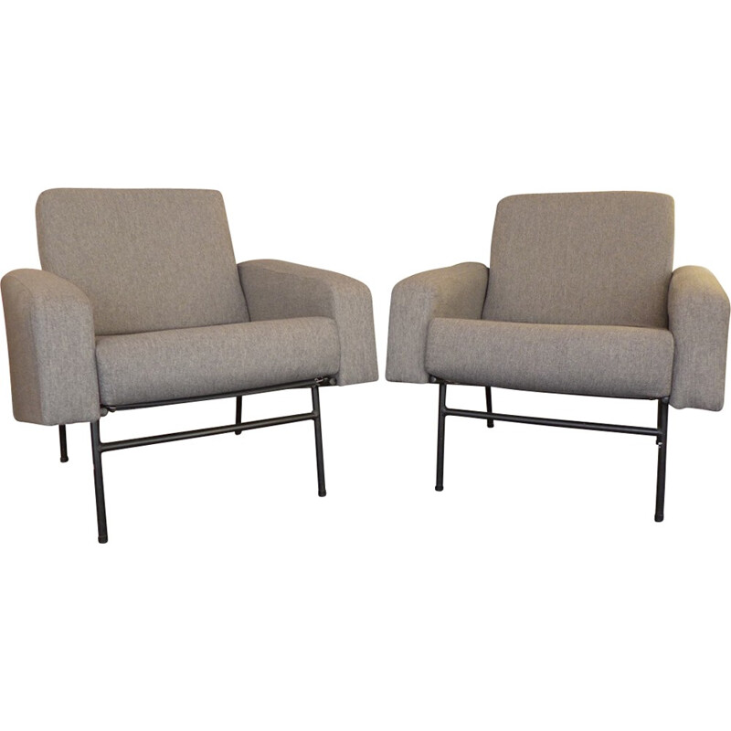 Set of 2 grey vintage armchairs by Pierre Guariche - 1960s