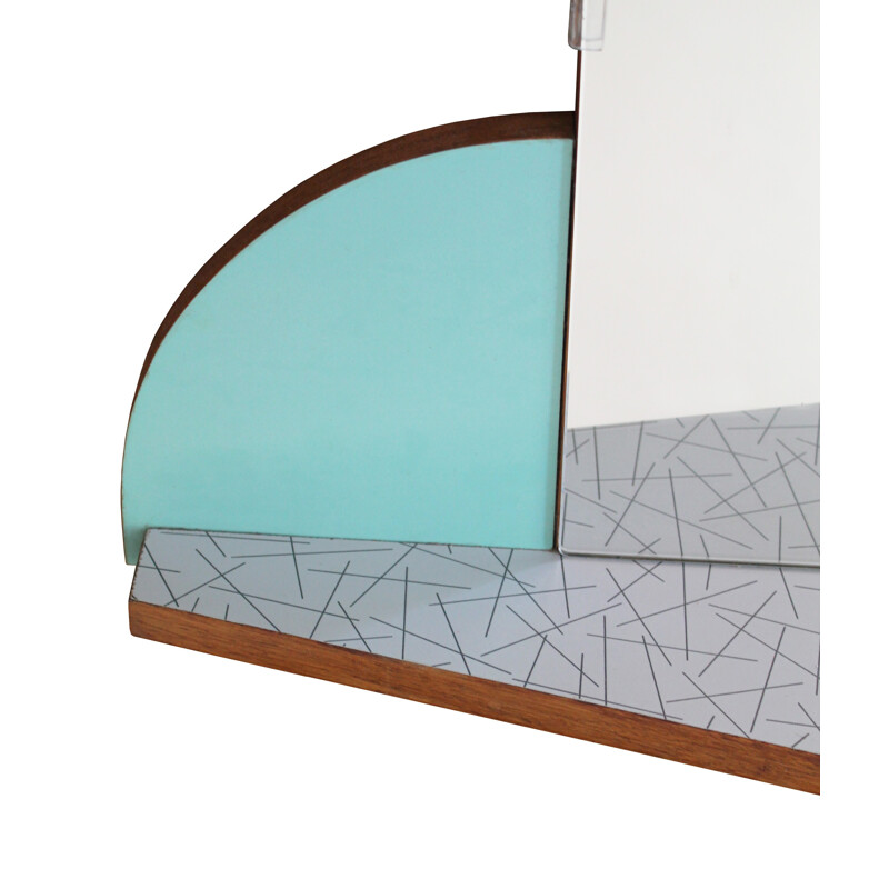 Vintage mirror with turquoise segment - 1960s