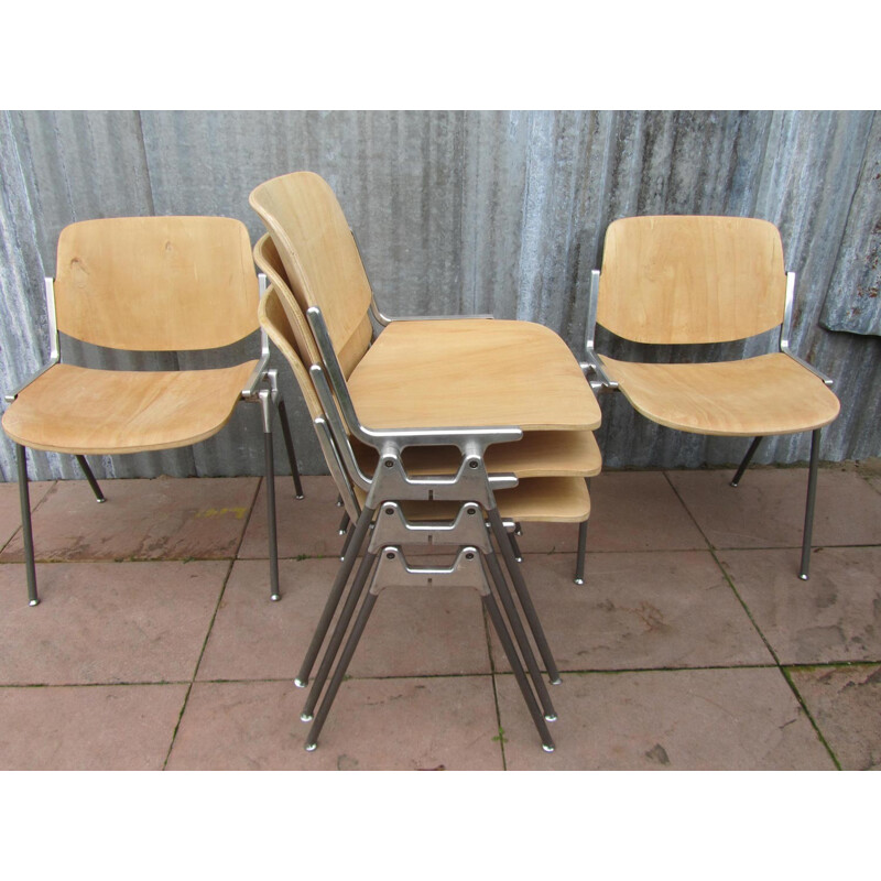 Stacking chairs in aluminum and birch plywood, Giancarlo PIRETTI - 1960s