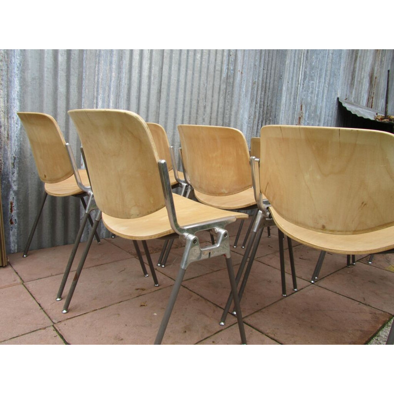 Ensemble de 10 chaises vintage en aluminium et bouleau, Giancarlo PIRETTI - 1960