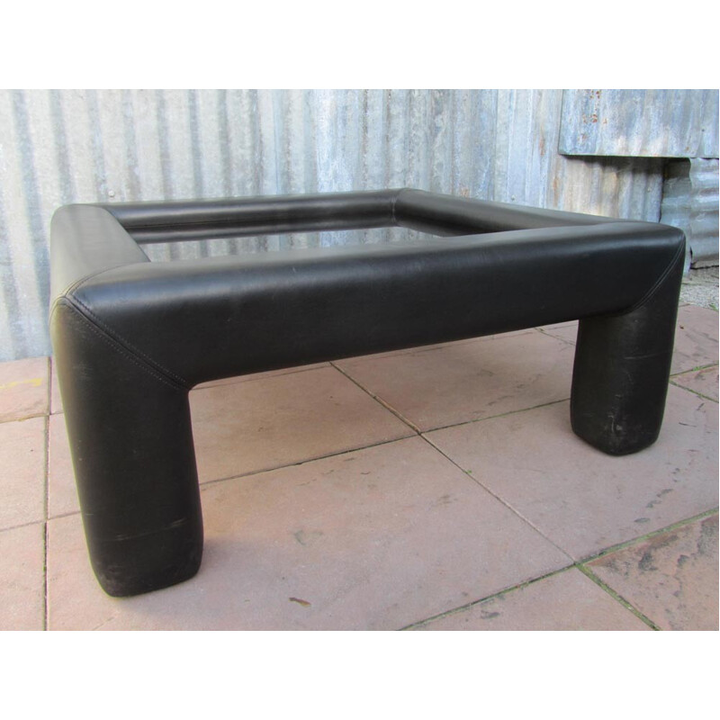 De Sede coffee table in black leather and glass - 1980s