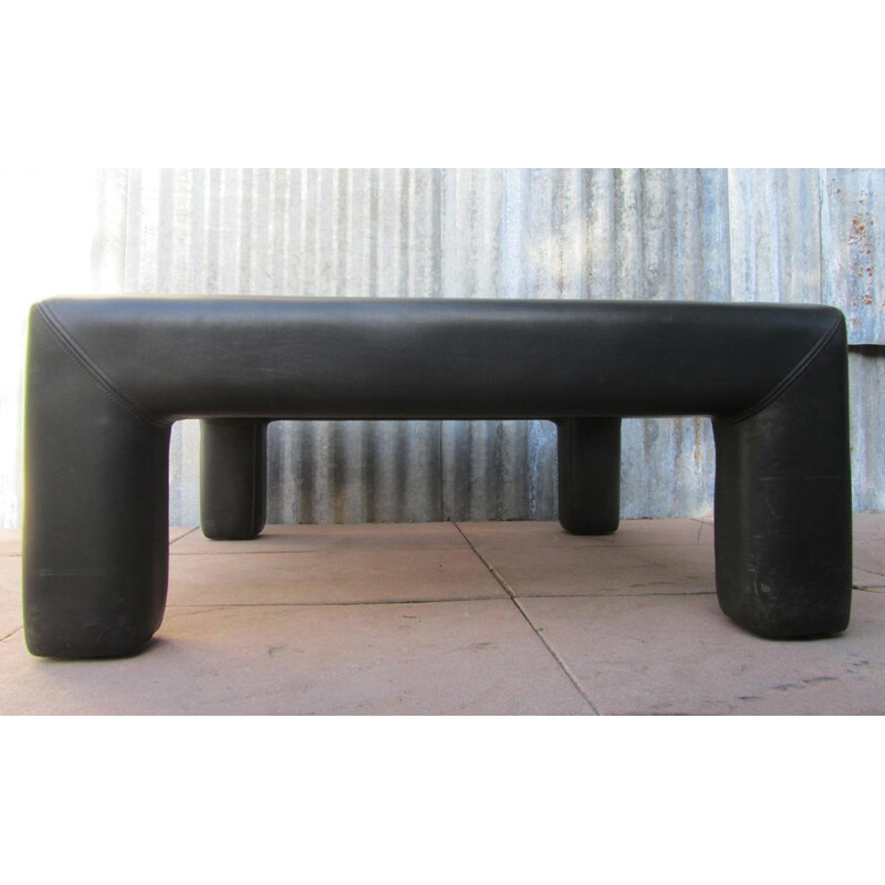 De Sede coffee table in black leather and glass - 1980s
