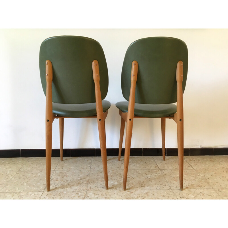 Vintage pair of green leatherette chairs - 1950s