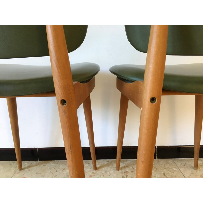 Vintage pair of green leatherette chairs - 1950s