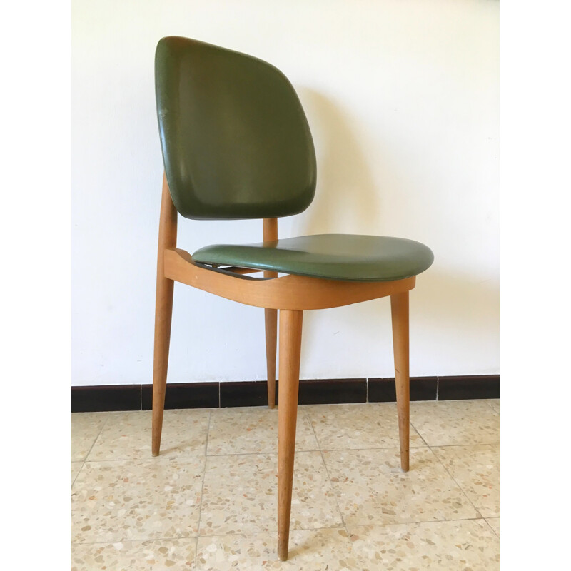 Vintage pair of green leatherette chairs - 1950s