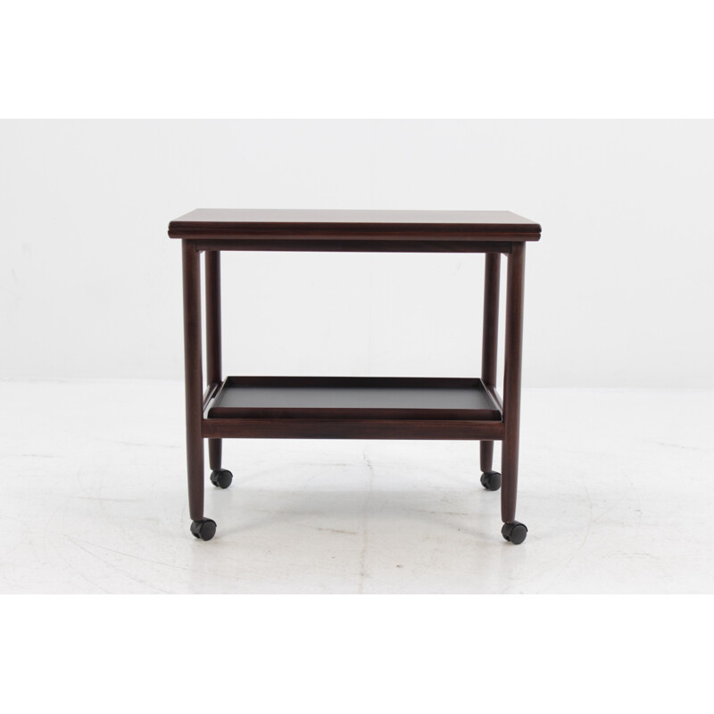 Vintage expandable mahogany serving cart by Borge Mogensen for Fredericia, Denmark - 1960s
