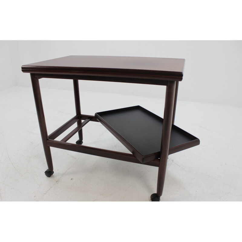 Vintage expandable mahogany serving cart by Borge Mogensen for Fredericia, Denmark - 1960s