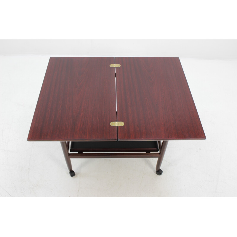 Vintage expandable mahogany serving cart by Borge Mogensen for Fredericia, Denmark - 1960s