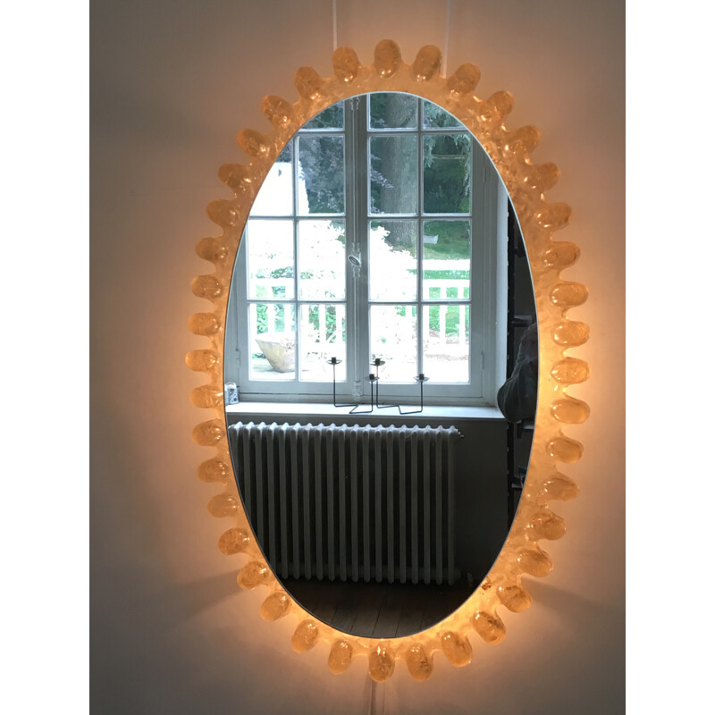 Vintage oval bright frosted resin mirror - 1970s