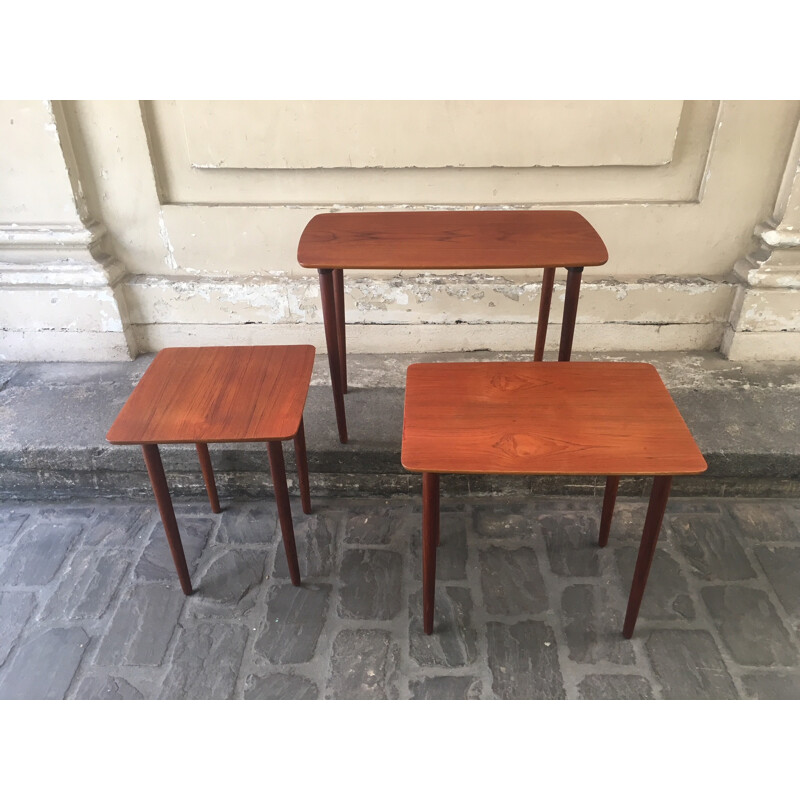 Vintage set of 3 teak nesting tables - 1960s