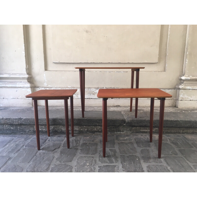 Vintage set of 3 teak nesting tables - 1960s