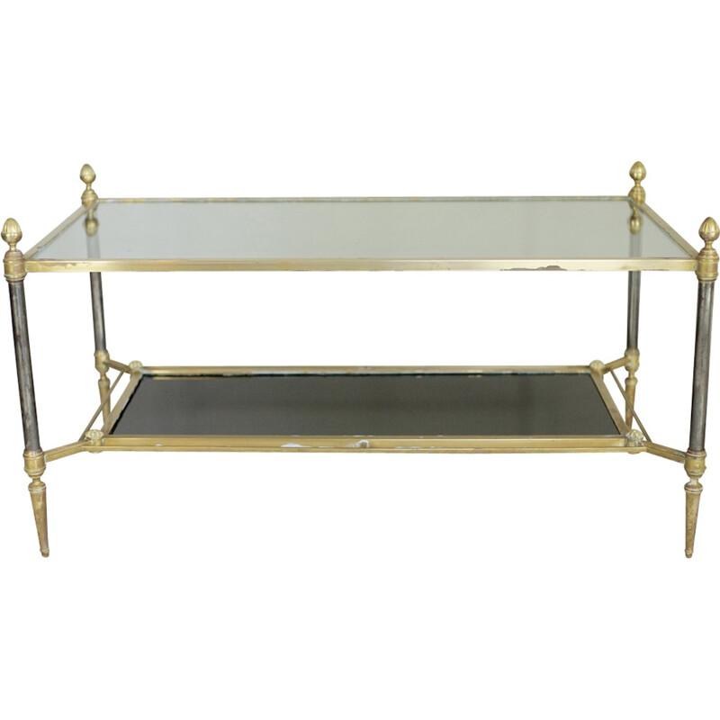 Vintage bronze, steel and glass coffee table by La Maison Jansen, France - 1960s