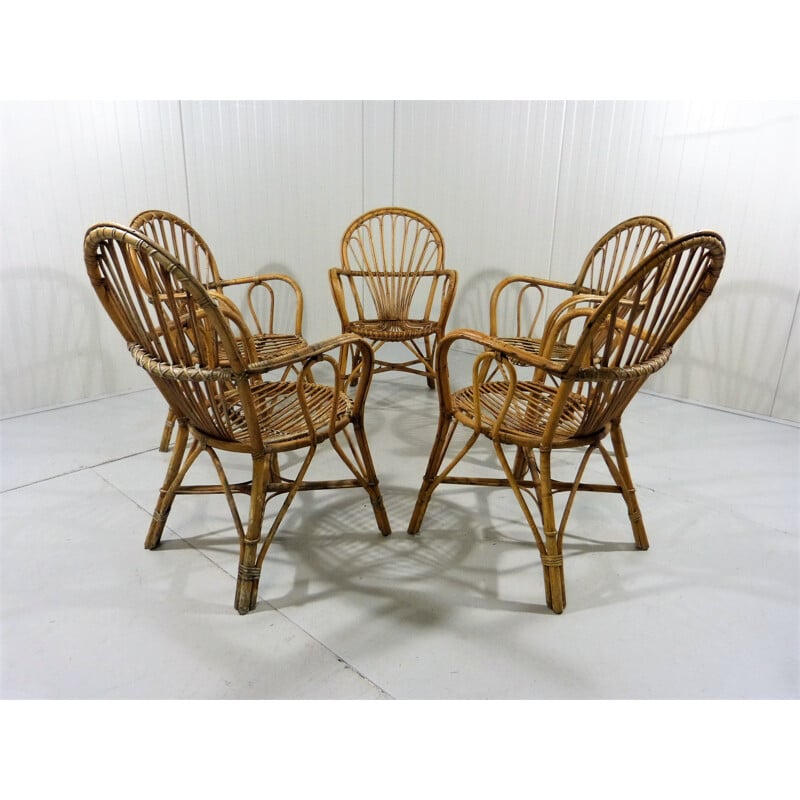 Set of 5 vintage Rattan garden chairs - 1960s