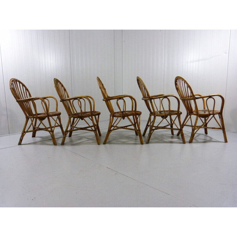 Set of 5 vintage Rattan garden chairs - 1960s