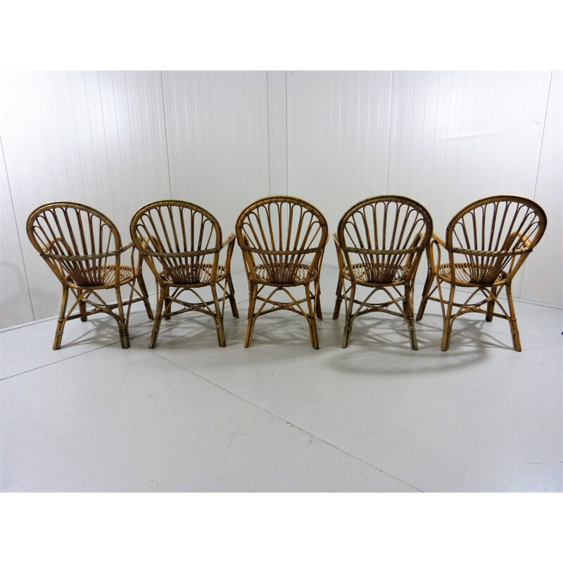 Set of 5 vintage Rattan garden chairs - 1960s