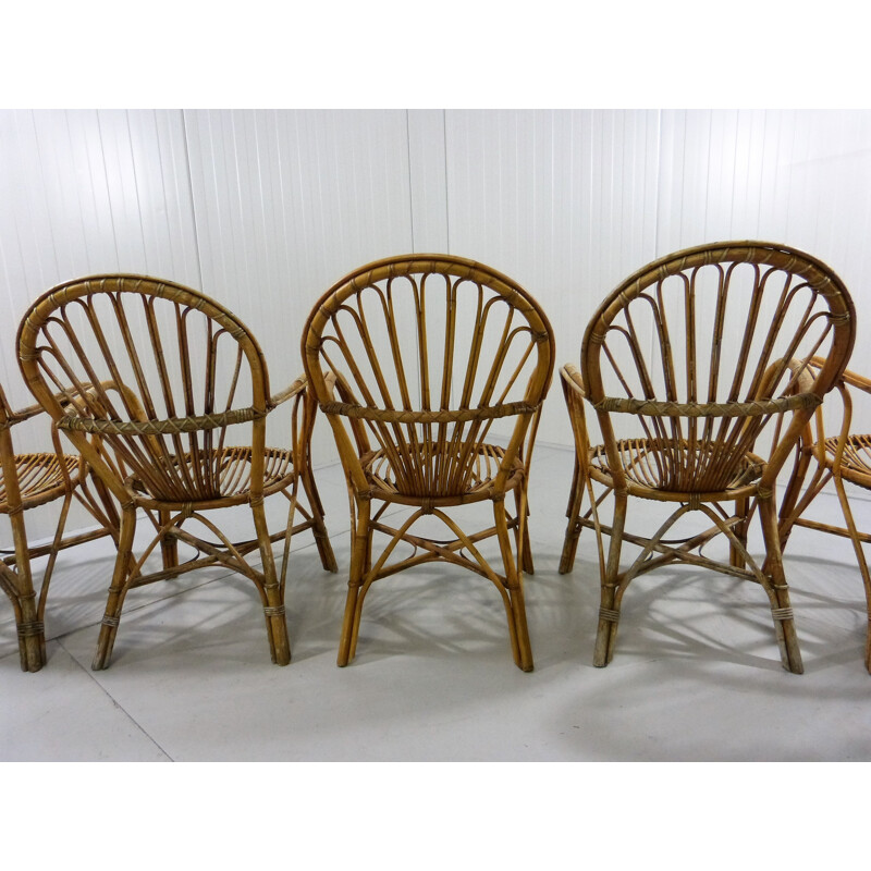 Set of 5 vintage Rattan garden chairs - 1960s